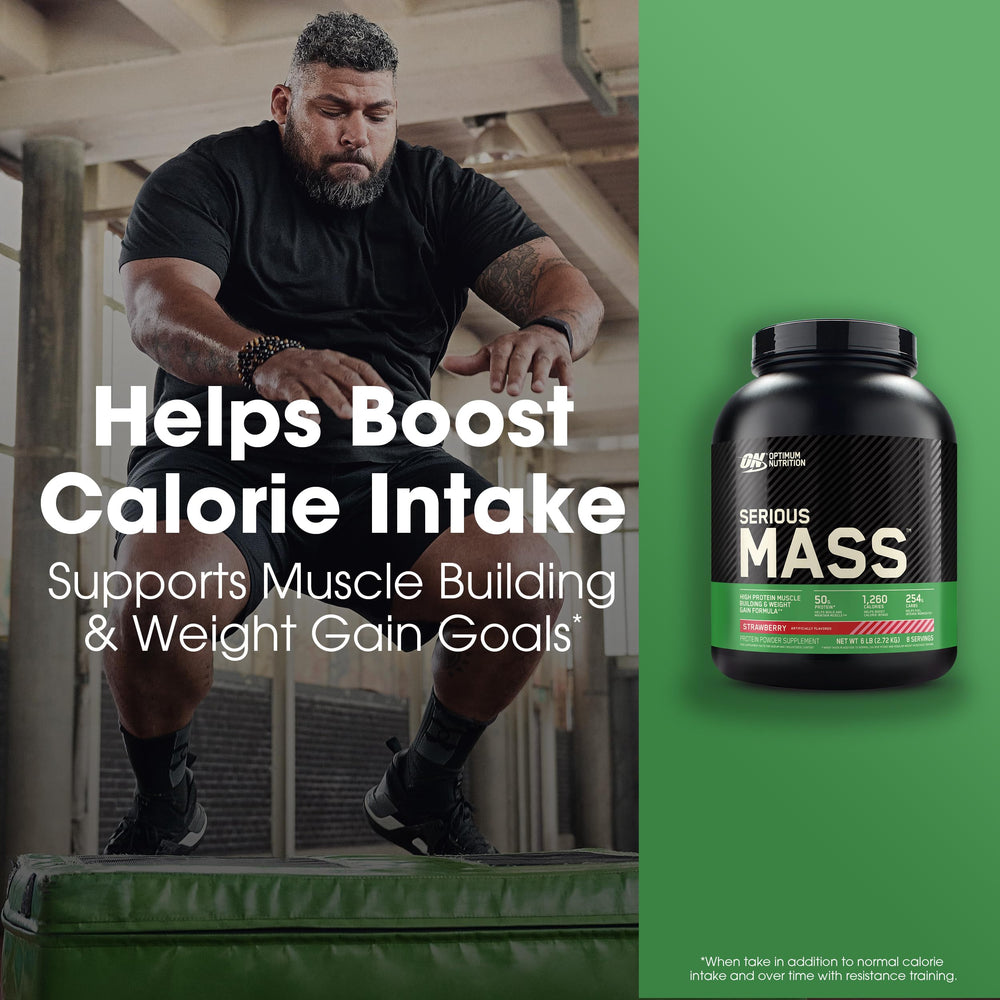 Optimum Nutrition Serious Mass scoop ready for a two-scoop serving.