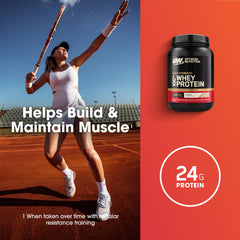 Scoop beside a prepared shake using Optimum Nutrition S'Mores whey.