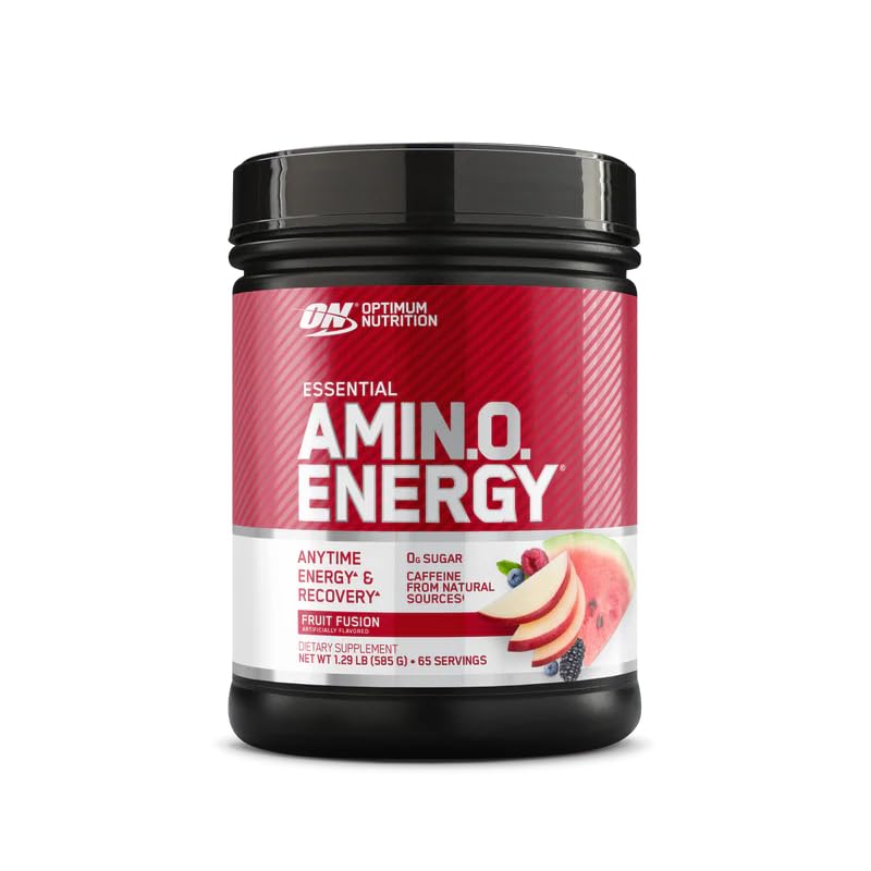 Optimum Nutrition Essential Amino Energy Fruit Fusion bottle for workout energy and focus.