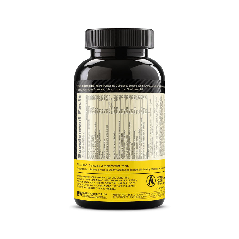 Optimum Nutrition Opti-Men bottle on a clean gym counter.