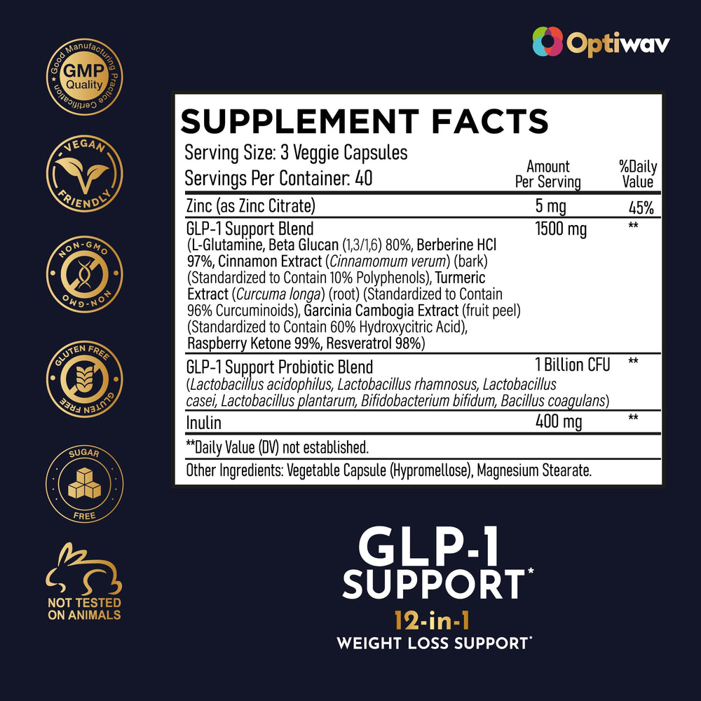 Optiwav 120 vegan capsules pack indicating a 40-day supply for daily support.