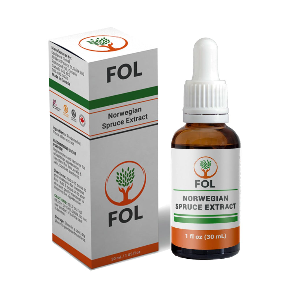 Opulence Global FOL Norwegian spruce extract bottle front for daily antioxidant support