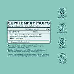 Ora Organic ACV pills bottle with lemon and milk thistle accents for antioxidants.