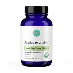 Ora Organic ACV pills packaging shot highlighting 60 vegan tablets for daily detox support.