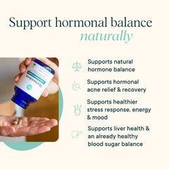Ora Organic Hormone Balance closeup showing acerola vitamin C on label
