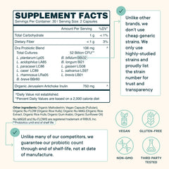 Ora Organic Prebiotics Jerusalem Artichoke Inulin label indicates natural fuel for probiotic activity.