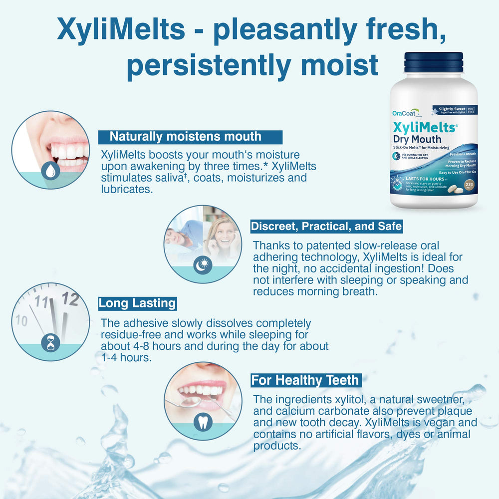 Oracoat XyliMelts daytime use provides on-the-go dry mouth relief.