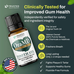 OraMD oil on a fingertip shows easy-to-apply oral care.