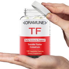 Oramune bovine colostrum capsules close-up highlighting antibodies for daily resilience