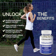 Oramune lactoferrin label close-up noting multi-tasking protein benefits