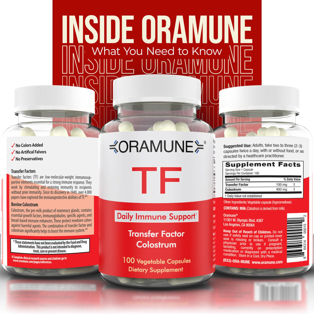 Oramune supplement bottle front view for easy wellness routine