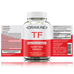 Oramune Transfer Factor bottle cap close-up suggesting simple daily immune support