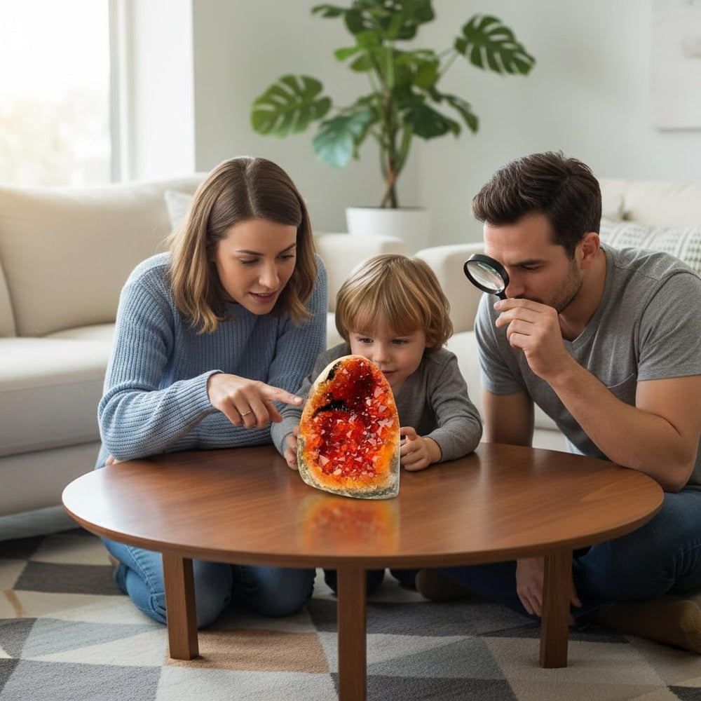 Orange Crystal Geode Cluster ambient lighting glow enhances room atmosphere