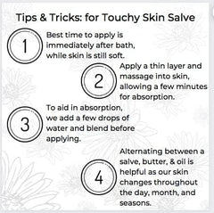 Ora's Amazing Herbal Touchy Skin Salve bottle on shelf conveys everyday gentle care