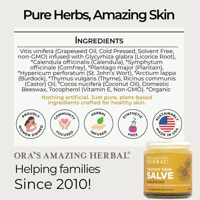 Calendula and herbs visible in natural ingredient blend.