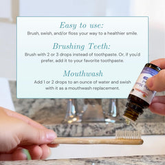 OraWellness Healthy Mouth Blend brushing action shows natural toothpaste alternative for clean teeth.