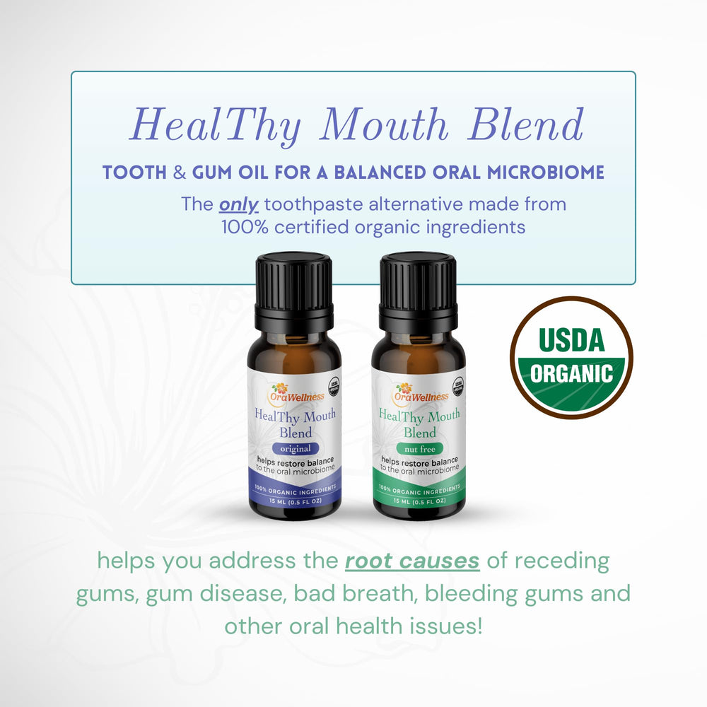 OraWellness Healthy Mouth Blend drops dispense for convenient targeted application.