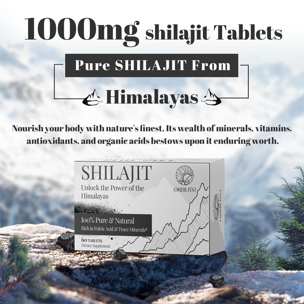 ORBILIVE Shilajit tablets, immunity and energy for on-the-go use.