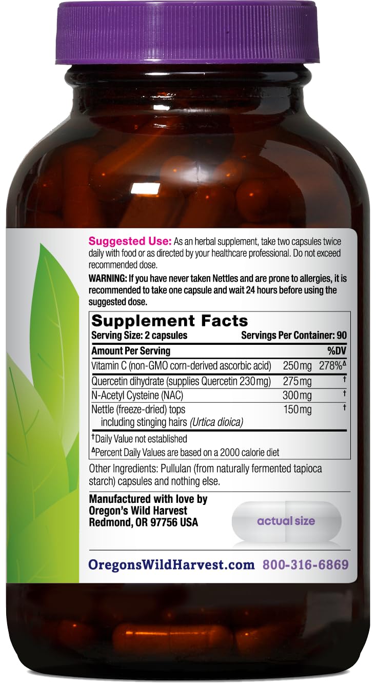 Close-up of Aller-Aid capsules highlighting a vegan quercetin blend.