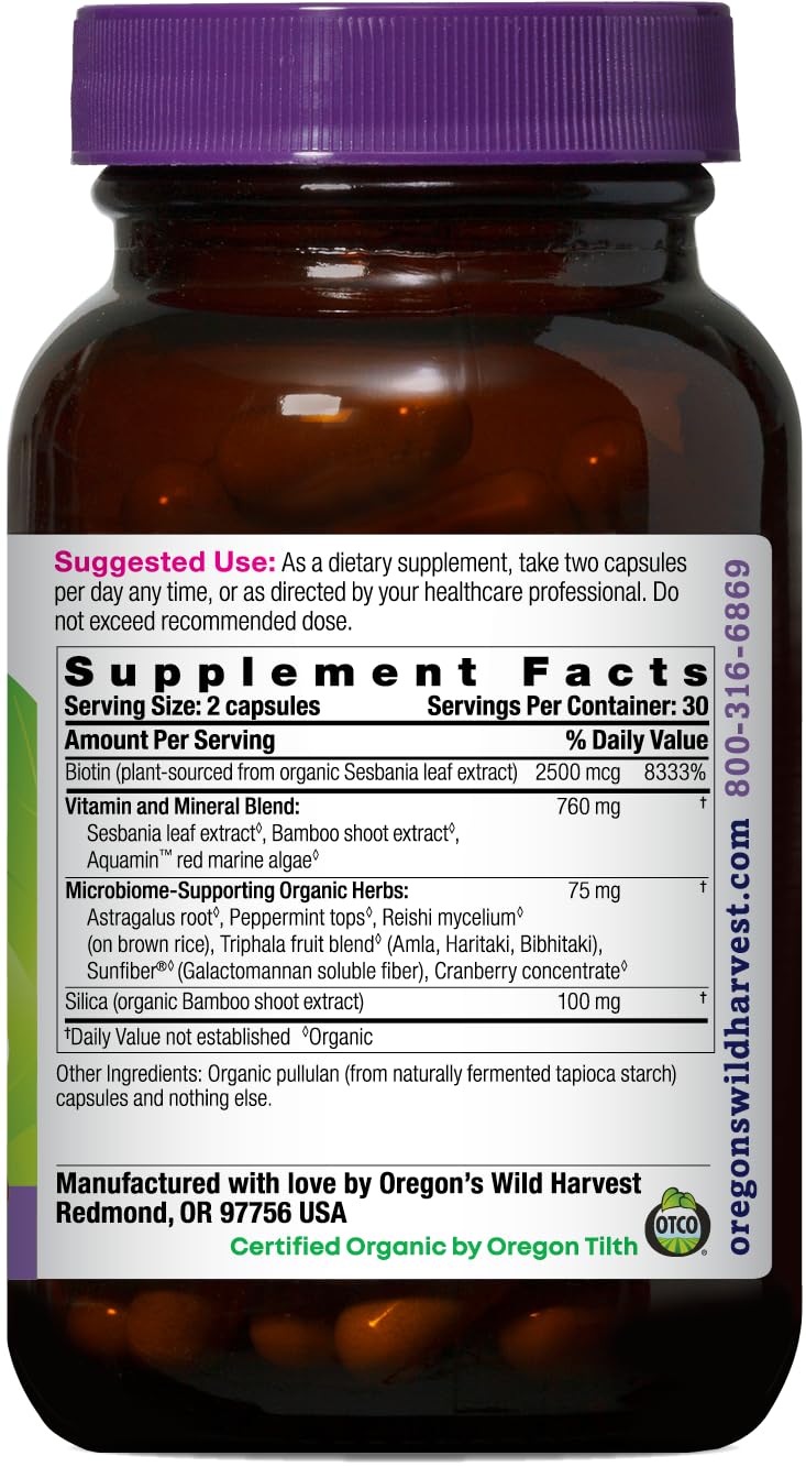 Close-up of vegan capsules from Oregon's Wild Harvest for nails and skin.