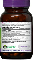 Label close-up highlights certified organic milk thistle seed and 80% silymarin potency