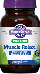 Oregon's Wild Harvest Muscle Relax bottle closeup with vegan capsules for calm relief