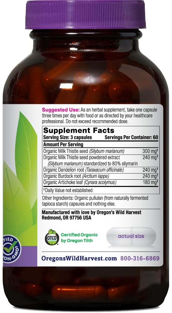 Oregon's Wild Harvest organic milk thistle blend on label for wellness.