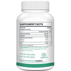 Orgabay bottle back label showing ingredients and dosage details.