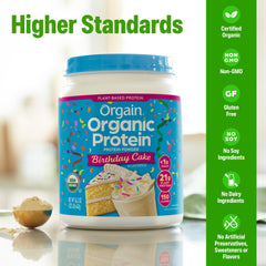 Orgain Birthday Cake smoothie in glass demonstrates versatile, dairy-free nutrition.