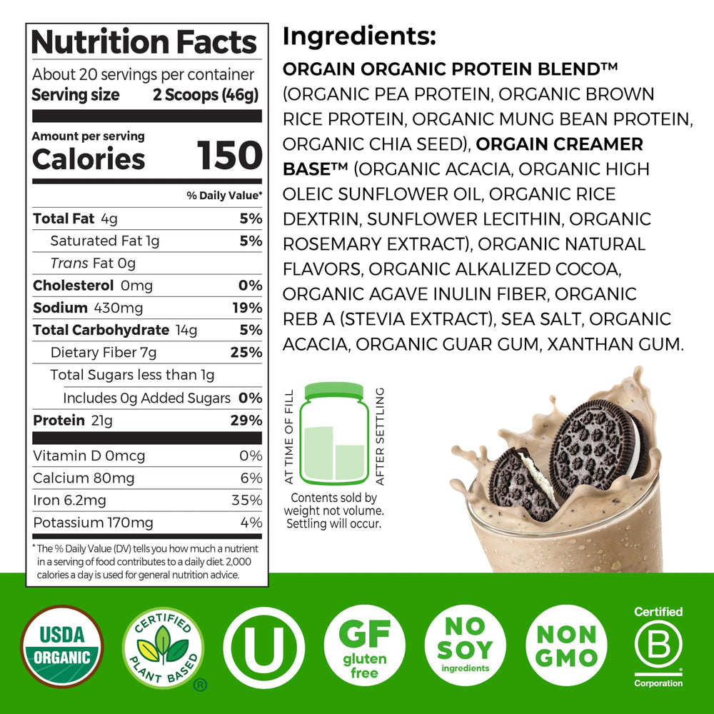 Orgain Cookies and Cream shake glass showing smooth texture