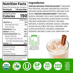 Orgain Horchata powder being poured into a blender for a creamy smoothie.
