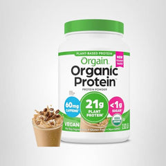 Orgain iced coffee packaging on shelf signals ready-to-mix protein.