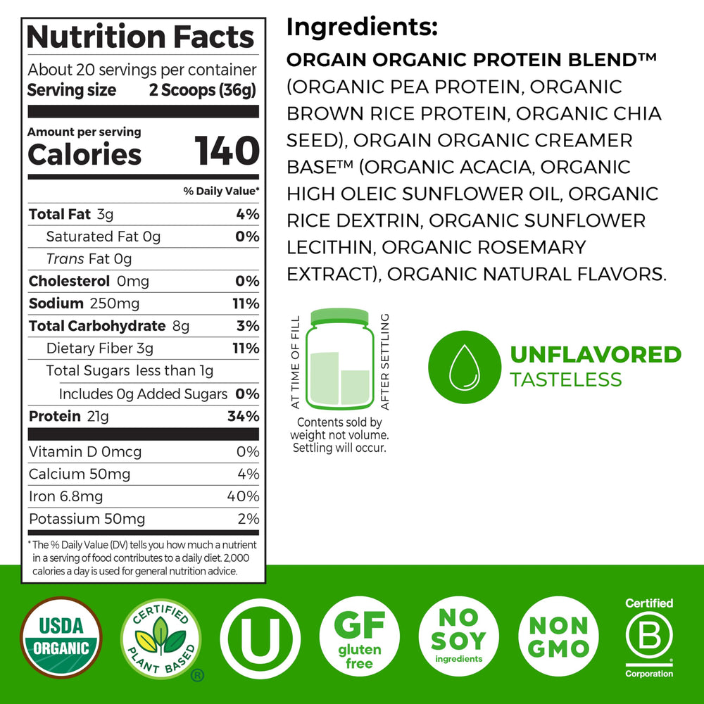 Orgain Natural Unsweetened powder pour enables clean shakes.