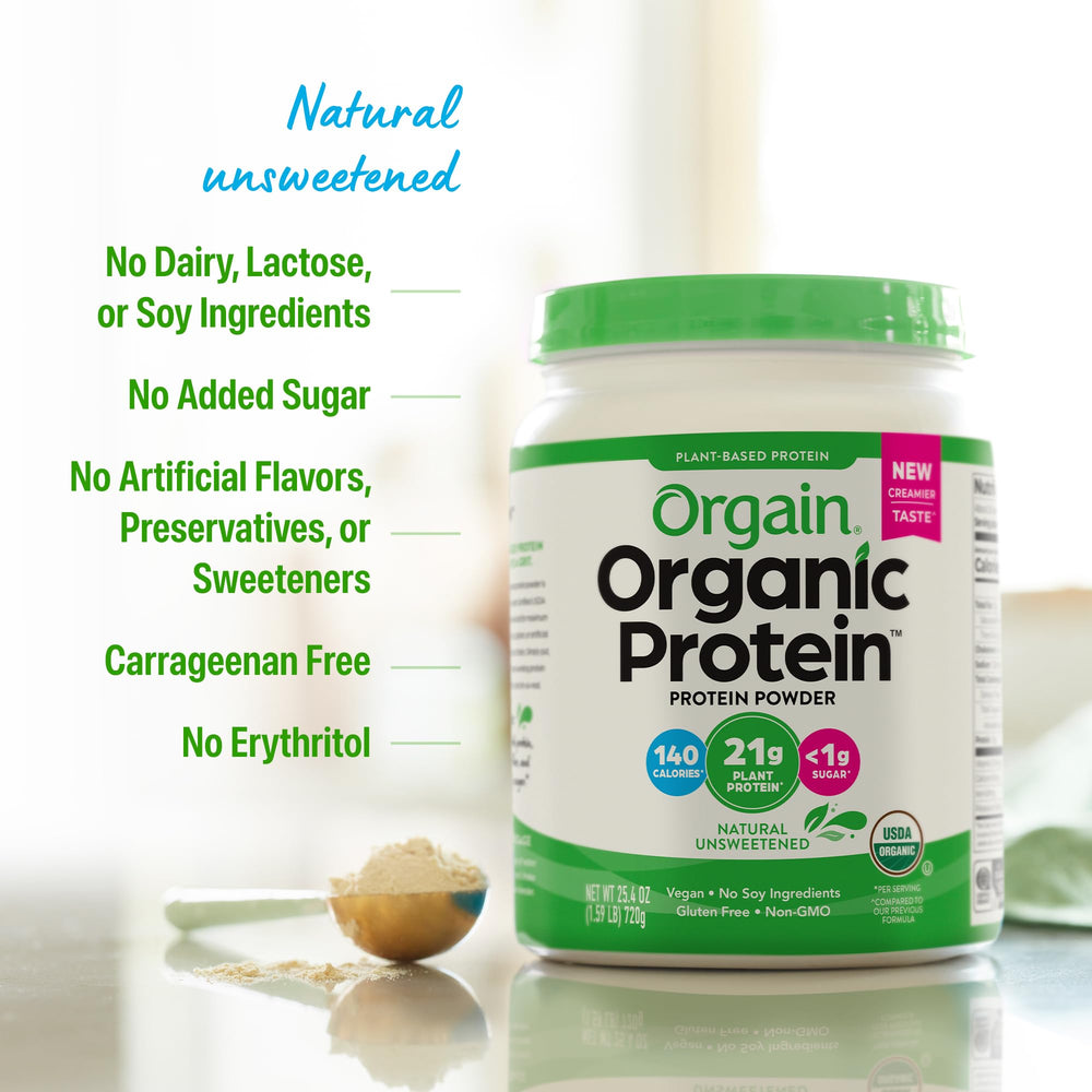 Orgain protein powder in overnight oats for easy energy boost.