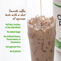 Orgain shake being poured shows smooth texture and creaminess.