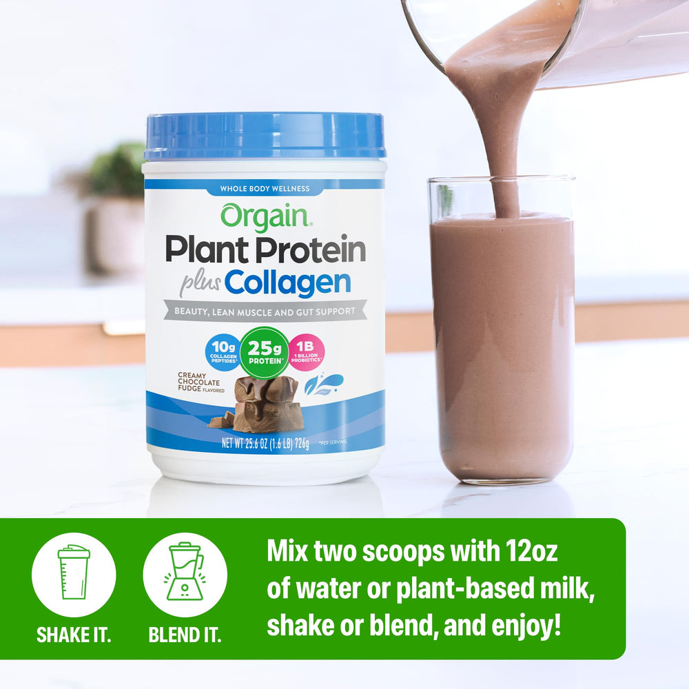 Orgain smoothie poured from glass showing creamy chocolate fudge flavor