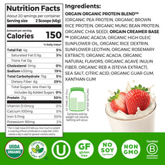 Orgain Strawberries & Cream powder scoop close-up for quick shakes.