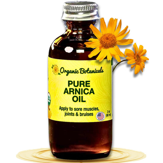 Organic Botanicals Arnica Oil bottle for massage and muscle comfort