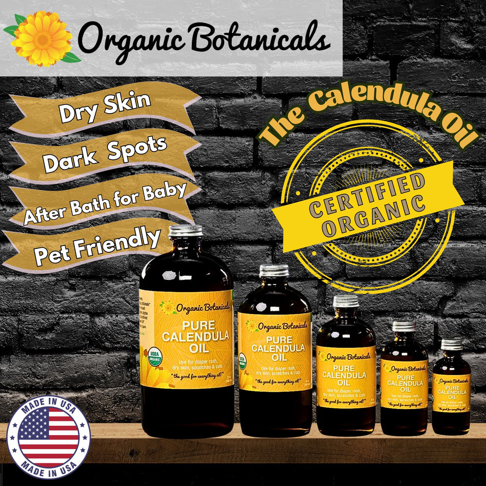 Organic Botanicals calendula flowers infused into oil for natural healing.