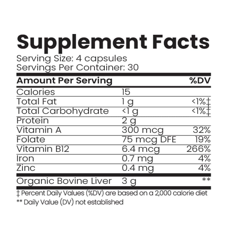 Organic Collagen Australia liver capsules highlighting iron and zinc benefits.