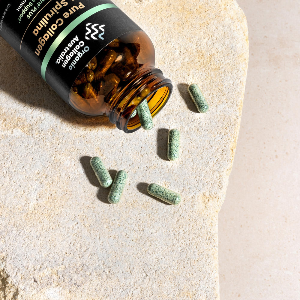 Organic Collagen Australia spirulina capsules daily use supports metabolism and tissue health.