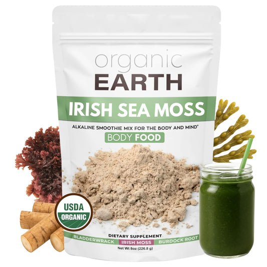 Organic Earth Irish Sea Moss Powder bottle for daily wellness and convenient use