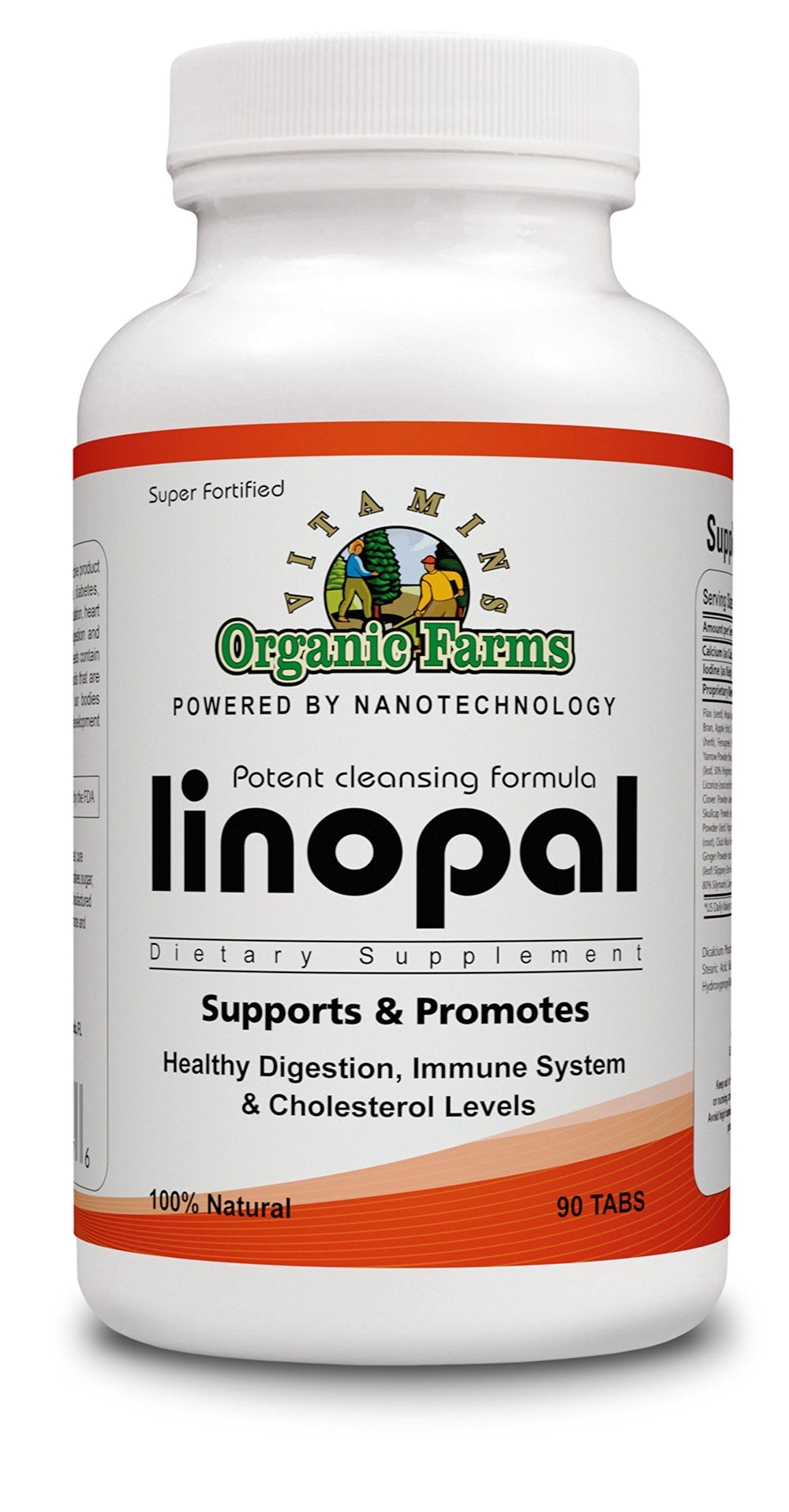 Organic Farms Vitamins Linopal bottle promoting daily digestive support with flax fiber.