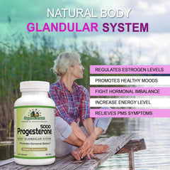 Organic Farms Vitamins Progesterone capsules closeup suggests easy daily intake.
