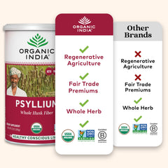 Organic India psyllium 6-pack packaging highlighting bulk fiber option.