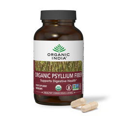Organic India Psyllium powder bottle front showing clear label for easy daily fiber intake