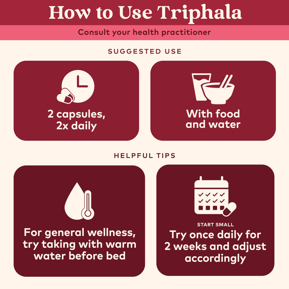 Triphala bottle label highlights USDA Organic and vegan certifications for trust.