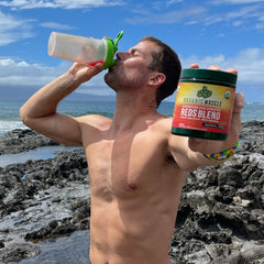 Smoothie-ready setup with Organic Muscle Reds for quick fueling