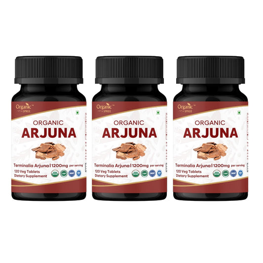 Organic Spree Arjuna bottle on a shelf with a clean organic label for heart health use