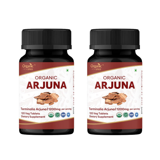 Organic Spree Arjuna tablets bottle front with USDA Organic seal for natural heart support